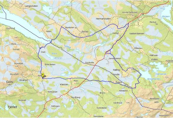 kart over golsfjellet Tisleidalen rundt (Middels 43 km)   Golsfjellet | Biking | Gol 