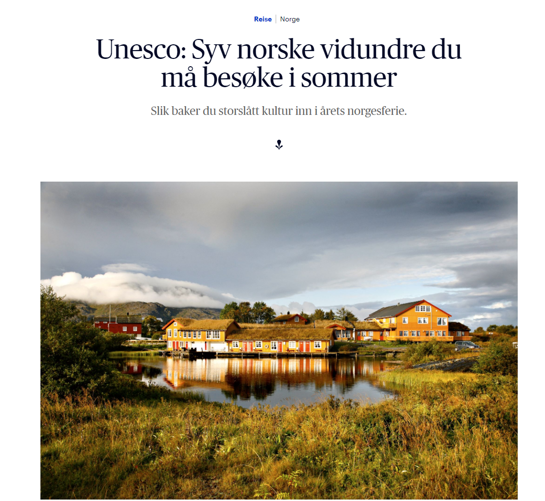 Artikkel om UNESCO-steder i Norge i Aftenposten
