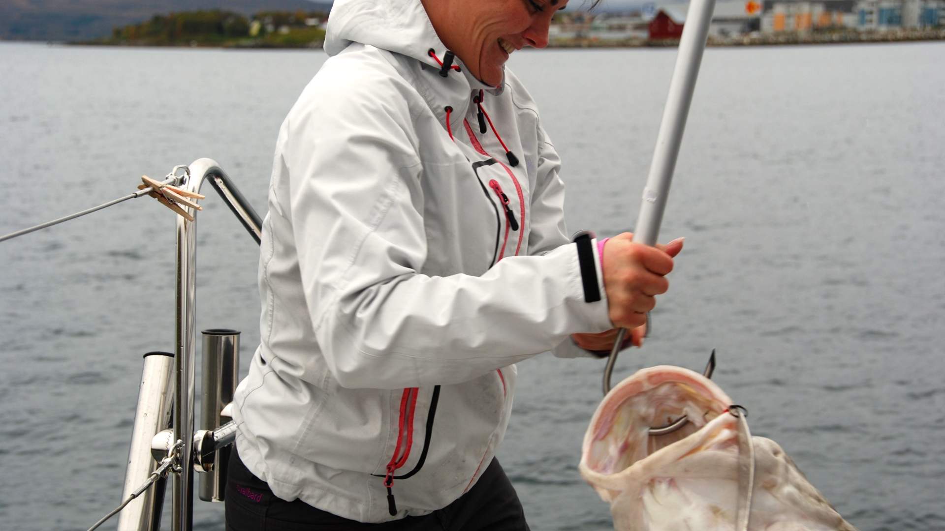 Arctic fisketur med selvfanget fisk til lunsj med byens nyeste luksus katamaran