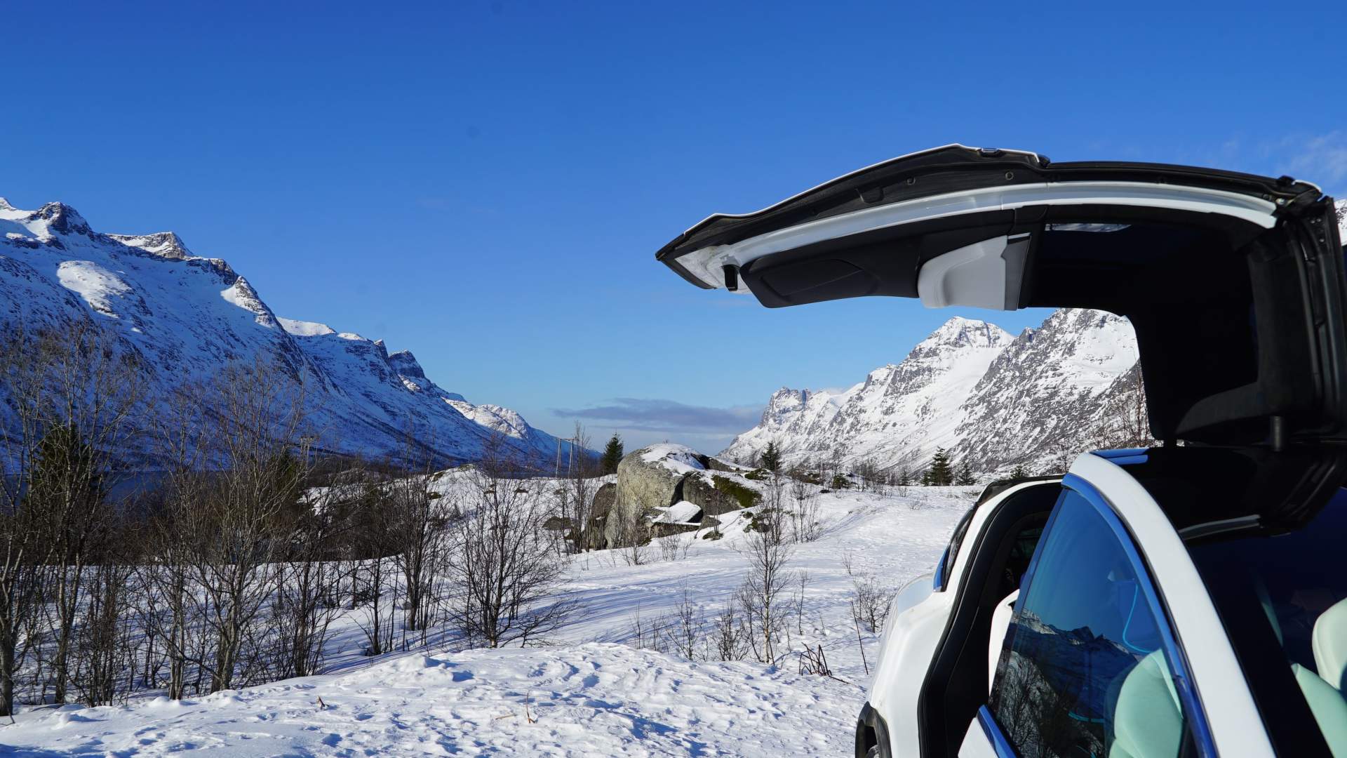 En vakker, miljøvennlig trugetur i naturskjønt landskap med Tesla X