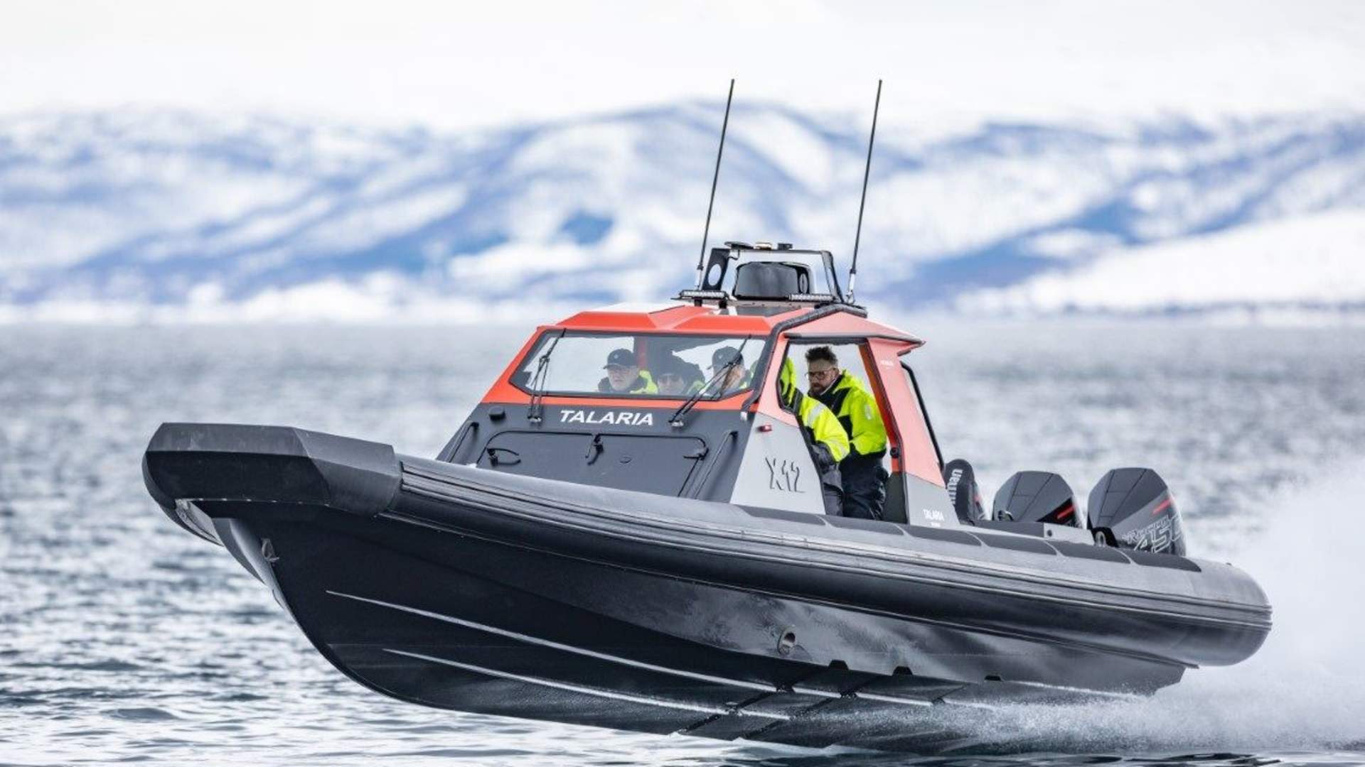 A RIB boat speeding on the water