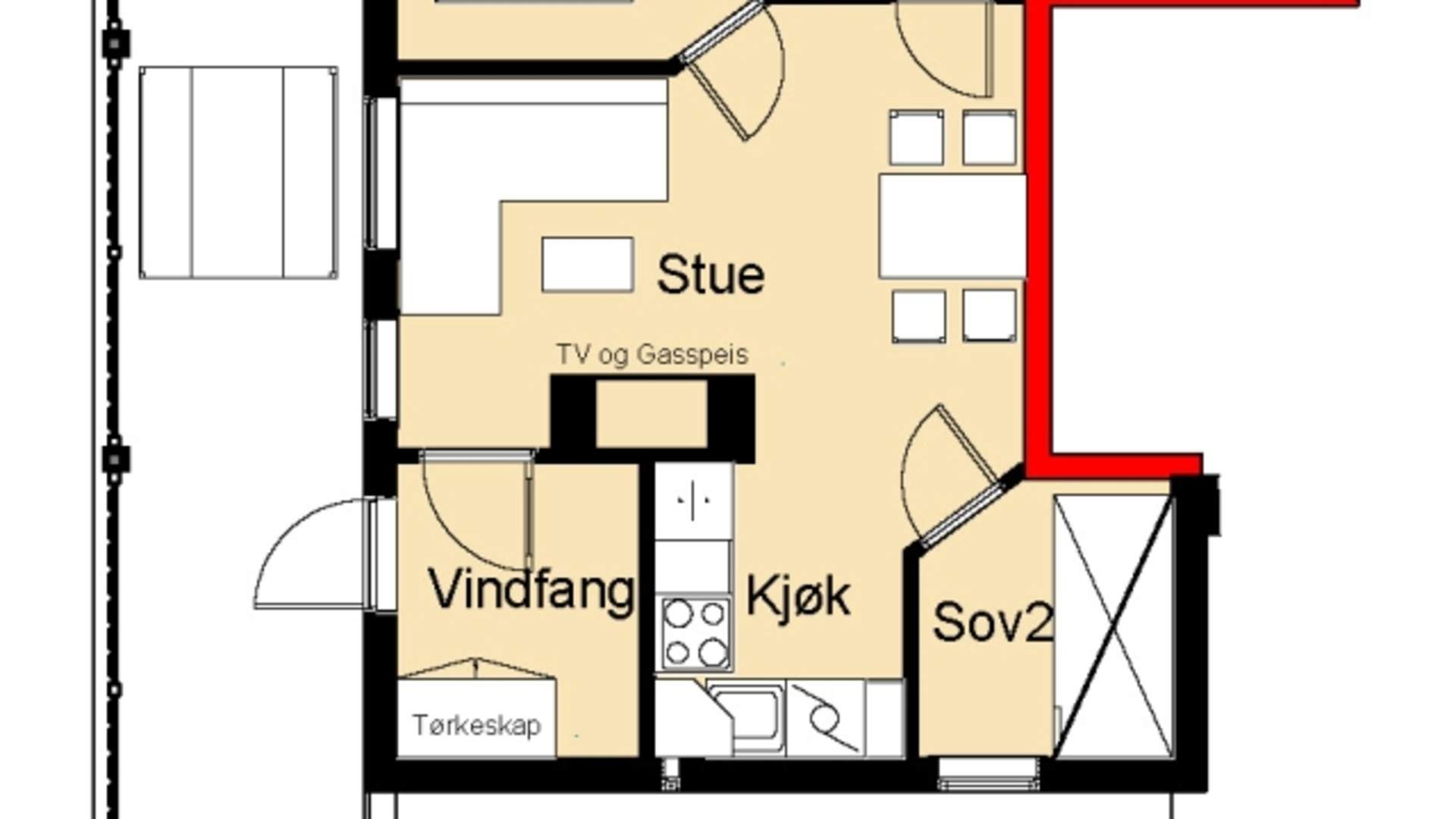 Plantegning 4 sengs leilighet