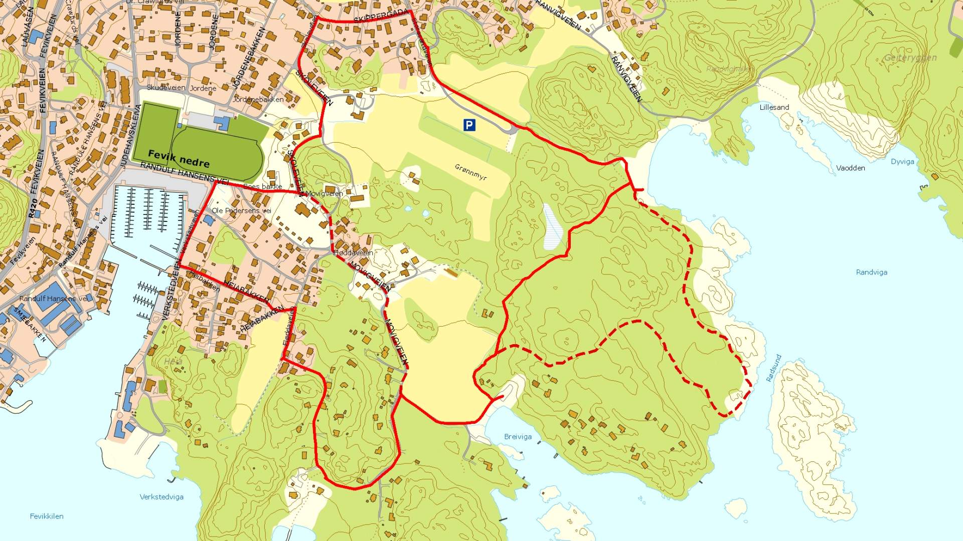 Kart: Fevik - Storesand