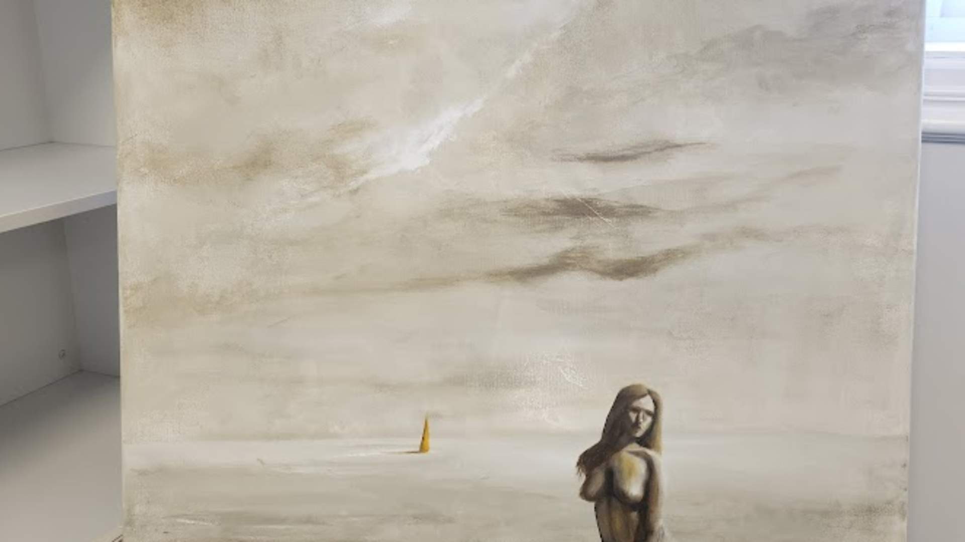 Galleri-Drøbak-kunstnerkollektivet-Irene-Olaussen-maleri-kvinne mellom himmel og jord