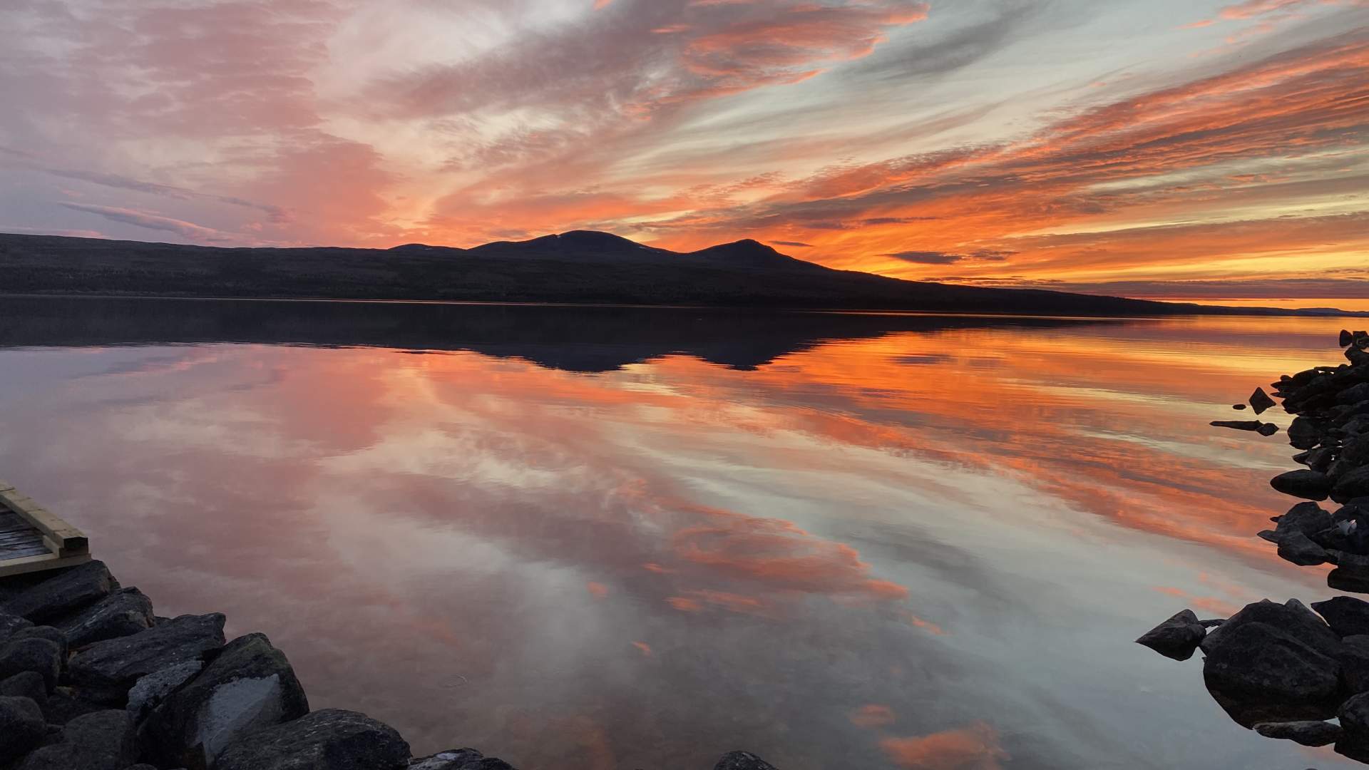 Solnedgang fra brygga på Haugen