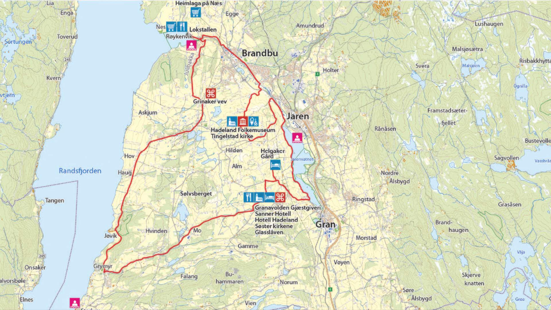 Kartutsnitt rute 5: Granavollen Rundt - nord (40 km)