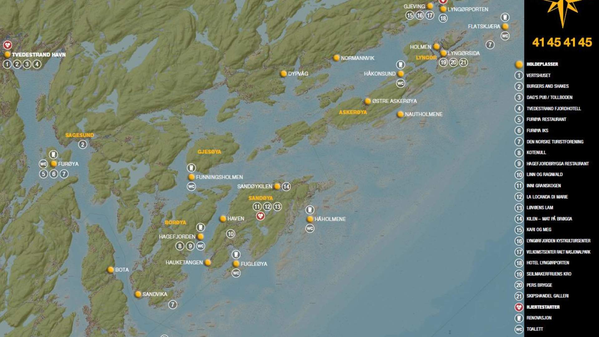 Sørlandets Maritime taxibåt kart