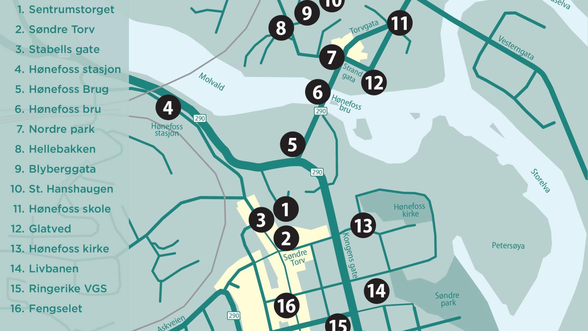 kulturrunden-kart Hønefoss