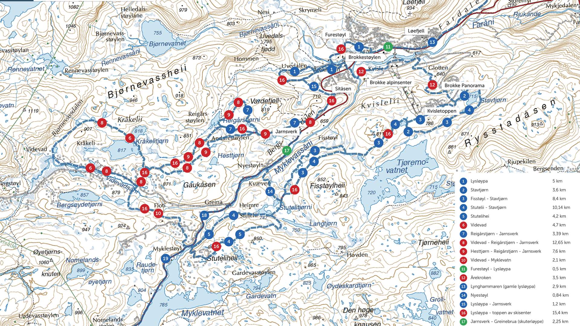 Løypekart over Brokke