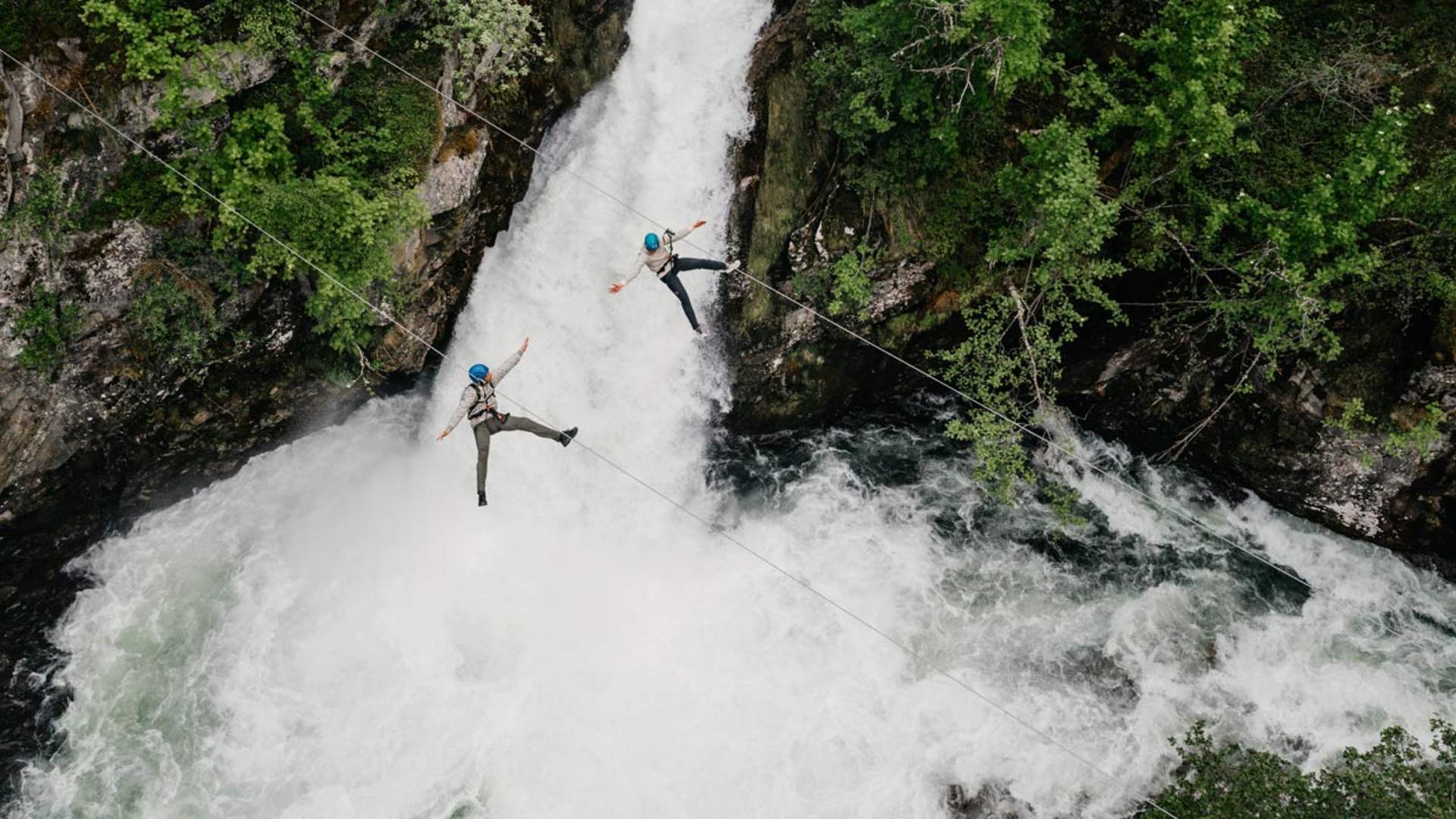 Zipline over the dynamite waterfall
