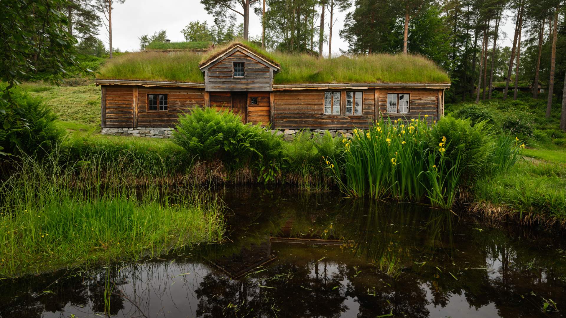 Gammalt hus ved vatnet på Sunnmøre Museum