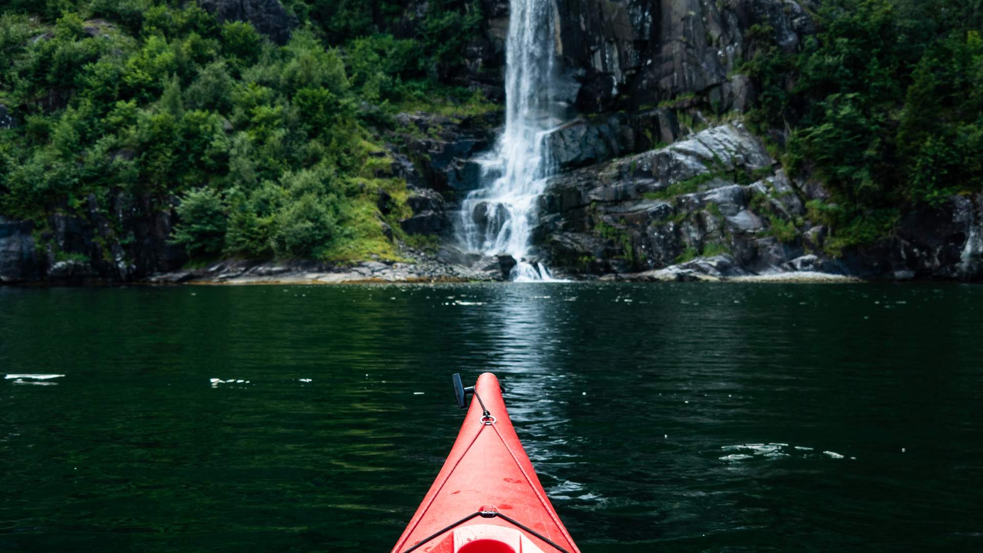 Kayaking towards the waterfall