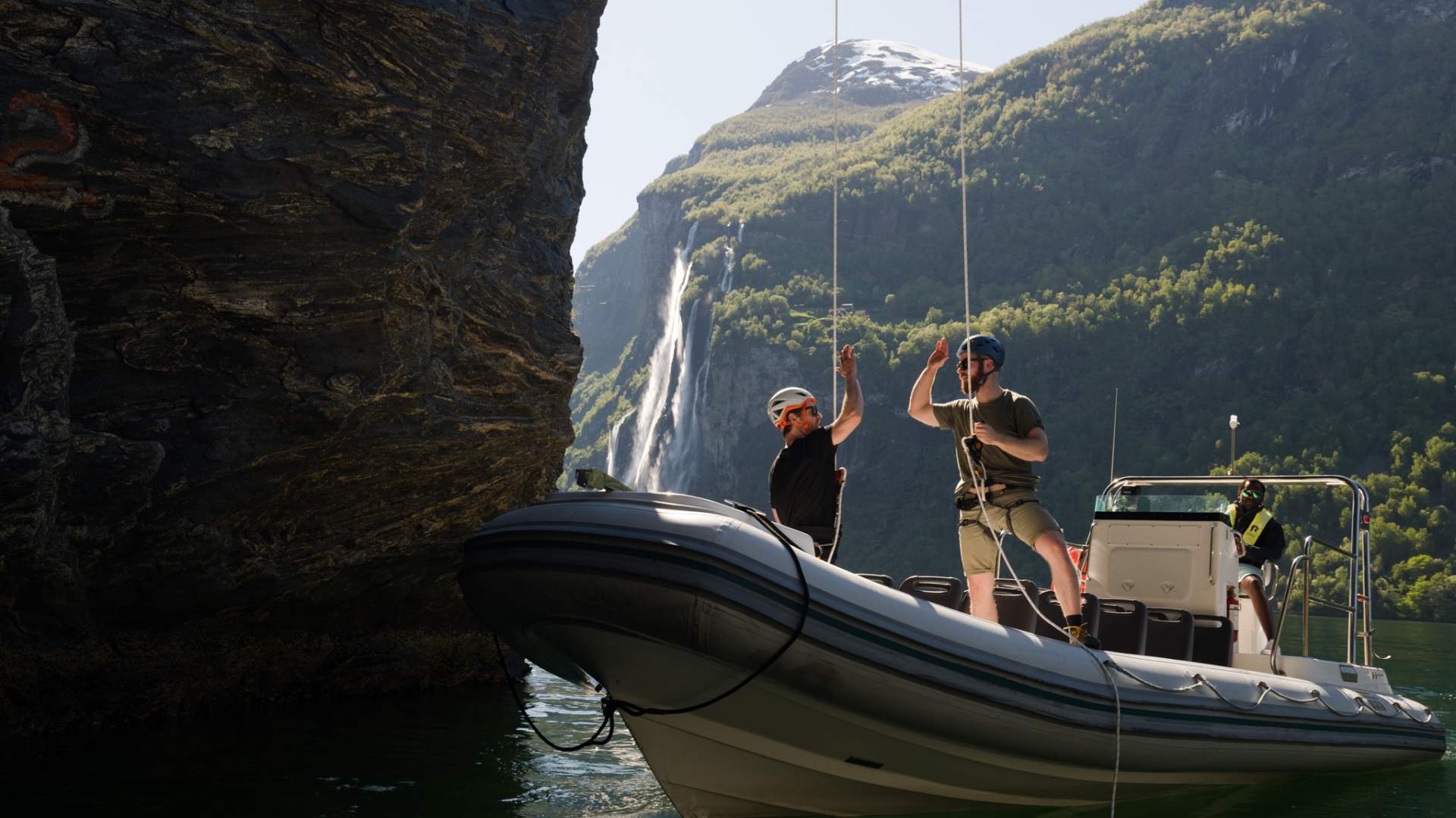 Happy guests after a hefty rappelling