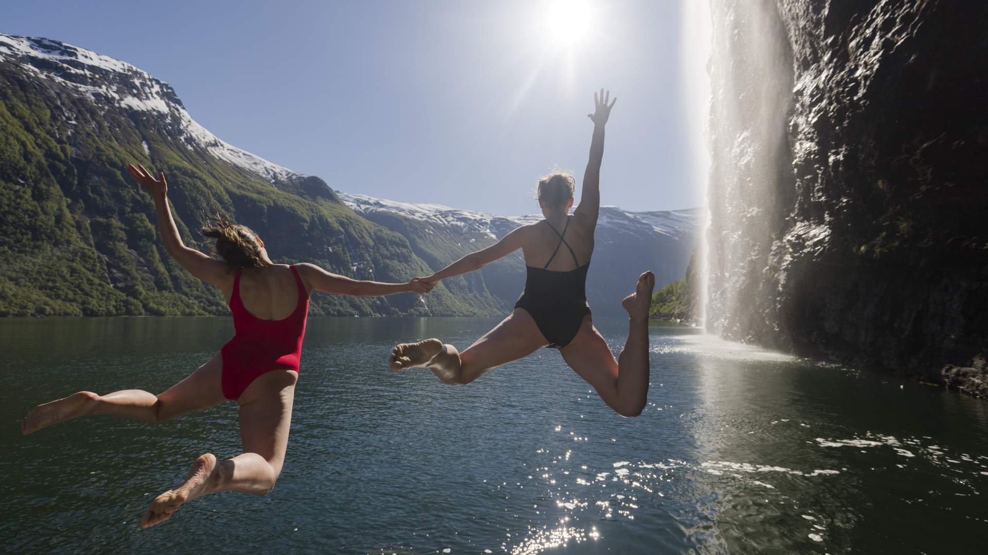 Swimming in the Geirangerfjord after an exciting day
