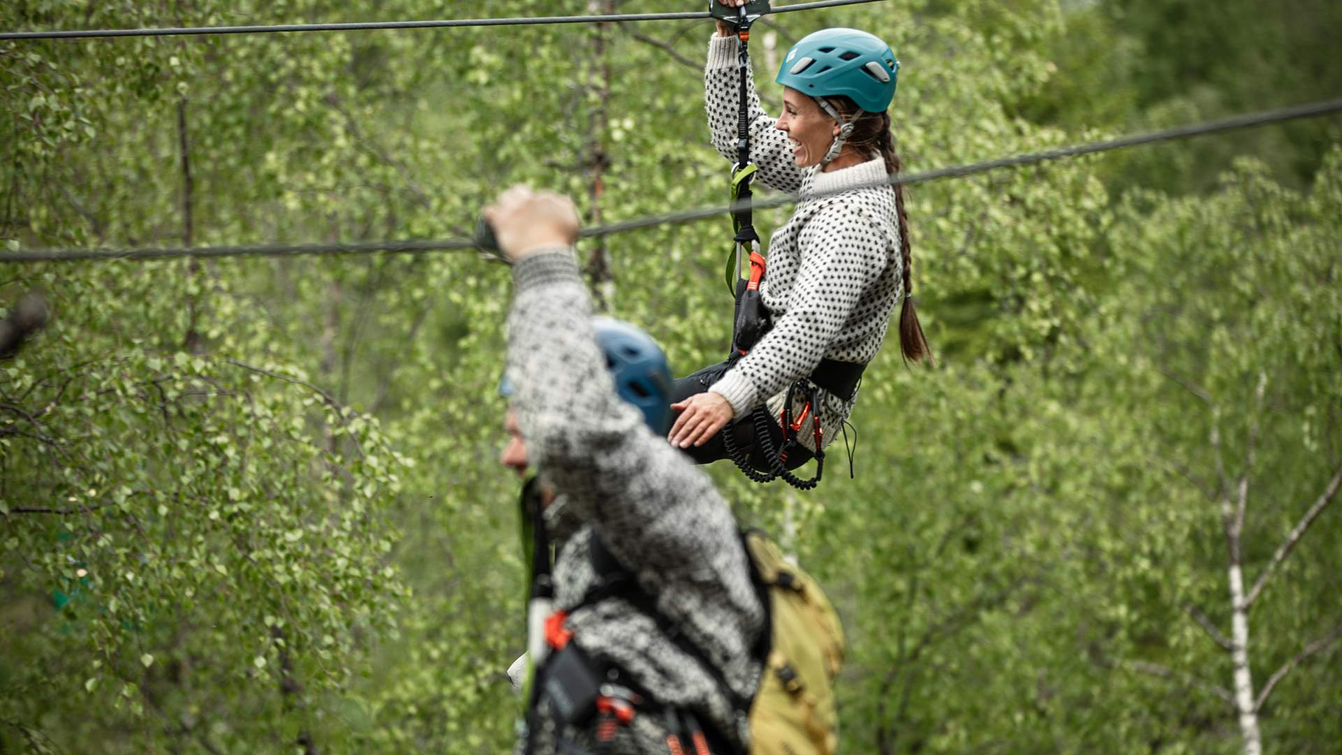 Flying together on the zipline