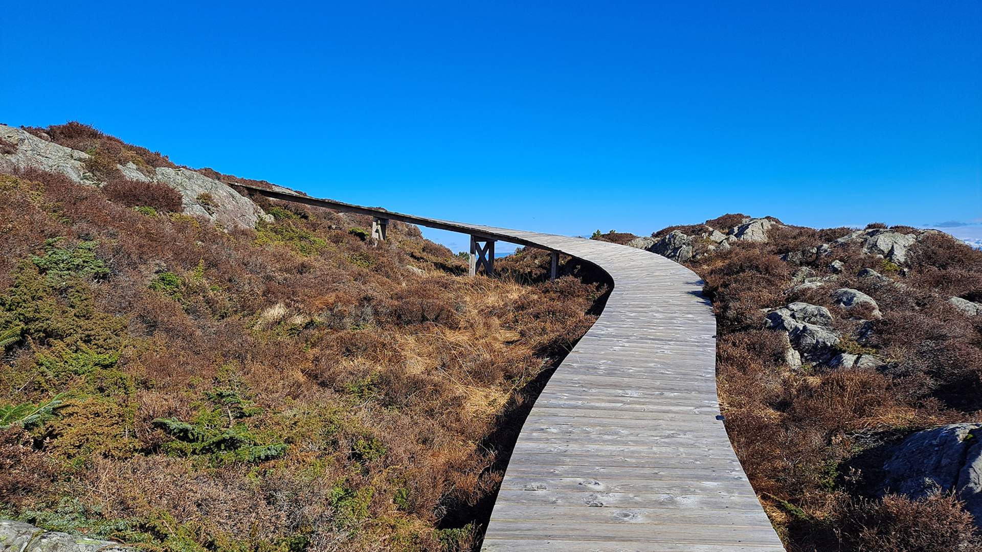 Vegen til Globen buktar seg i flott kystlandskap.