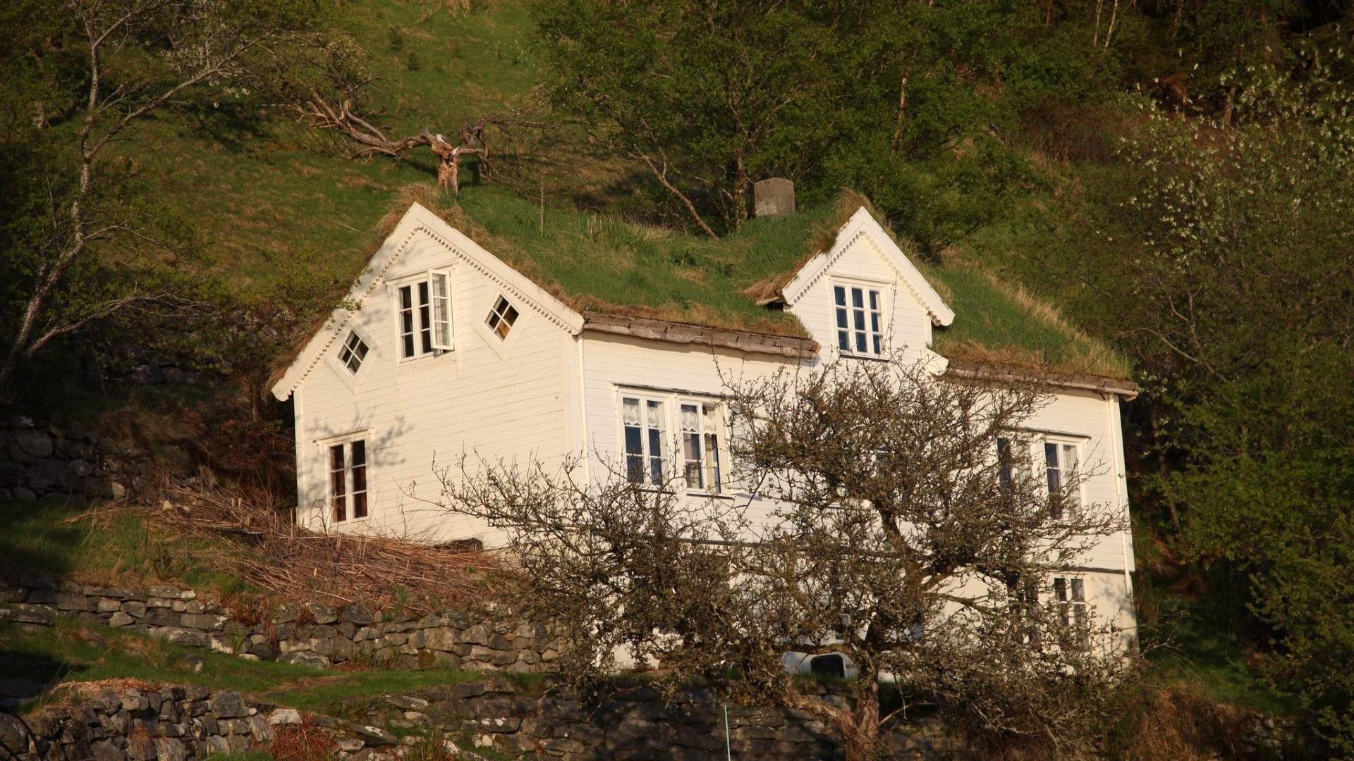 Gammel fjellgård langs fjorden.