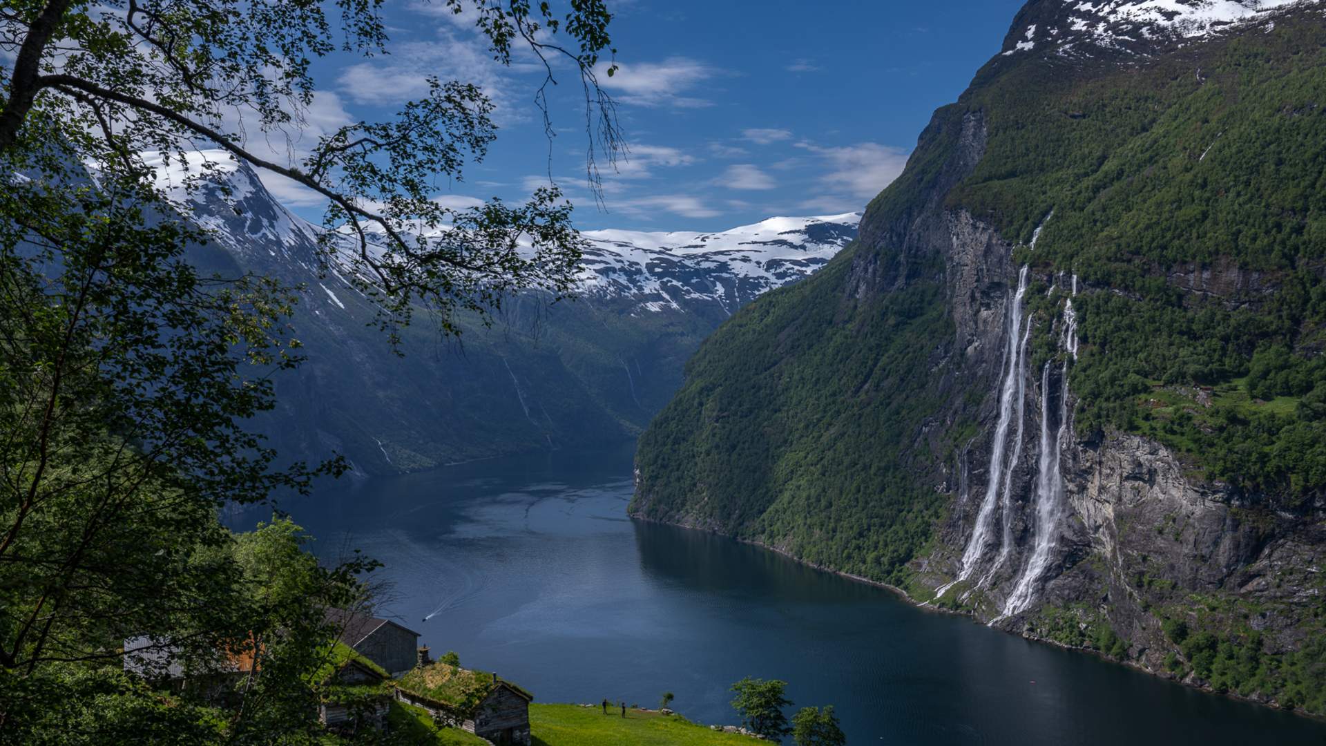 Geirangerfjorden sett frå Skageflå. Utsikt til Dei Sju Systre