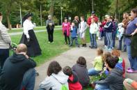 1. Annie Edson Taylor enthralls a group of Parks guests with her tale of death-defying courage.