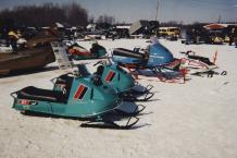 Classic snowmobiles such as these vintage Johnson sleds will be lined up by the hundreds at the Great Eastern Whiteout, Feb. 12 through 14, in Fulton. (Photo provided by Great Eastern Whiteout.)