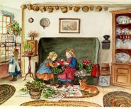 Tasha Tudor, Untitled, 1973. Illustration for a Christmas card (1973) and Drawn from New England (1979) by Tasha Tudor. Watercolor on paper. Collection of Jeanette and Gerald Knazek. 8.5” x 9.25” ©1973 Tasha Tudor. All rights reserved.