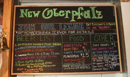 New Oberfalz Griffith Brewery Menu Board