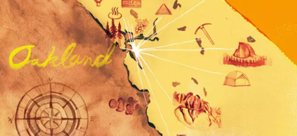 Gold Matador map of Oakland with compass