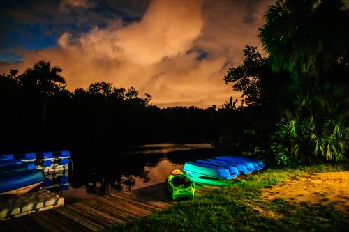 Kayaks in the evening ready for the Full Moon Kayak Tour at Birch State Park