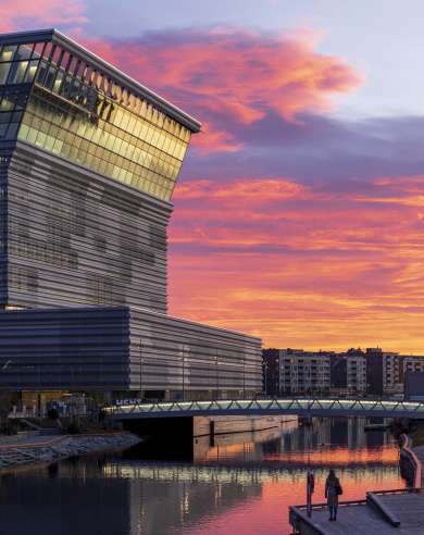 The Munch Museum in Oslo, Norway, during sunset