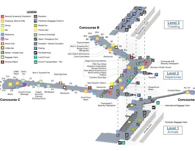 Terminal Maps Palm Beach International Airport Pbi Airport Terminal Map