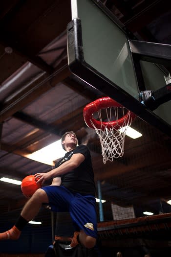 Sky Zone has all kinds of family activities. Sky Zone dunking basketball