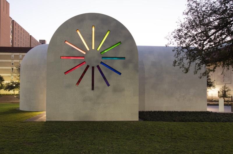 Ellsworth Kelly building at the Blanton Museum of art West façade with colored glass windows