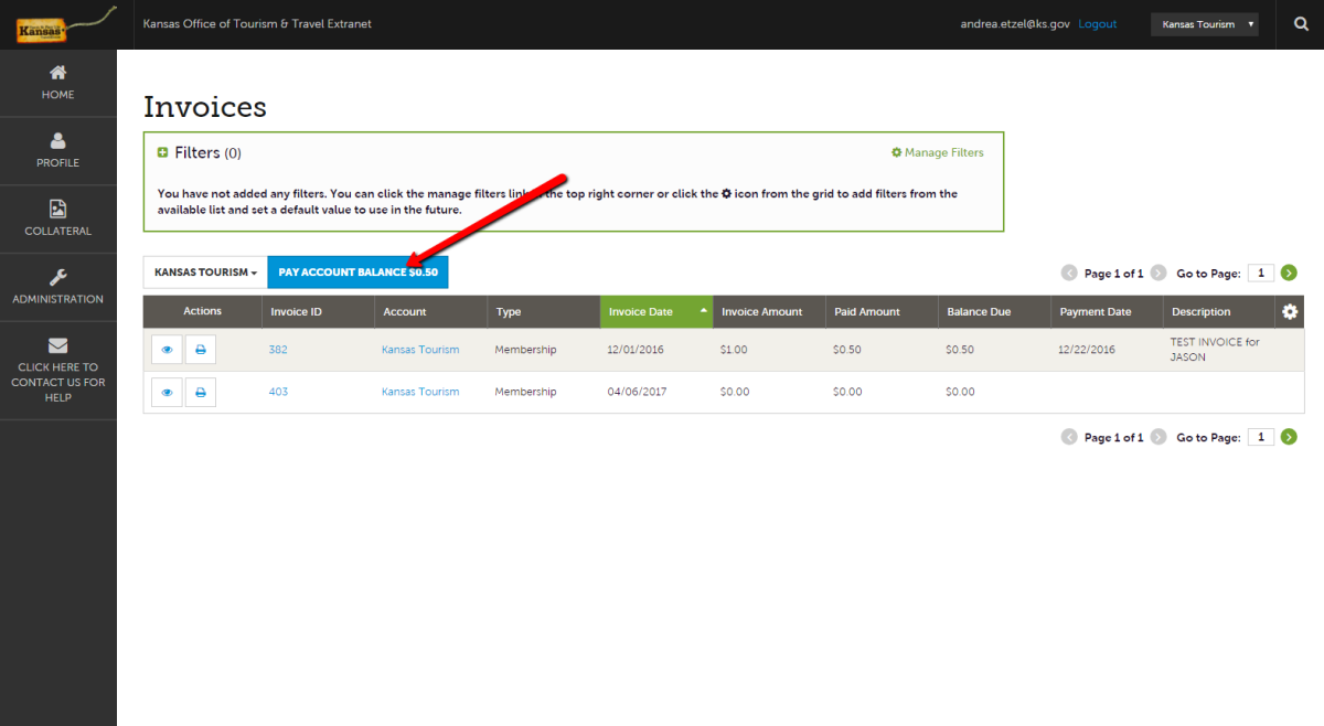 Invoices Page