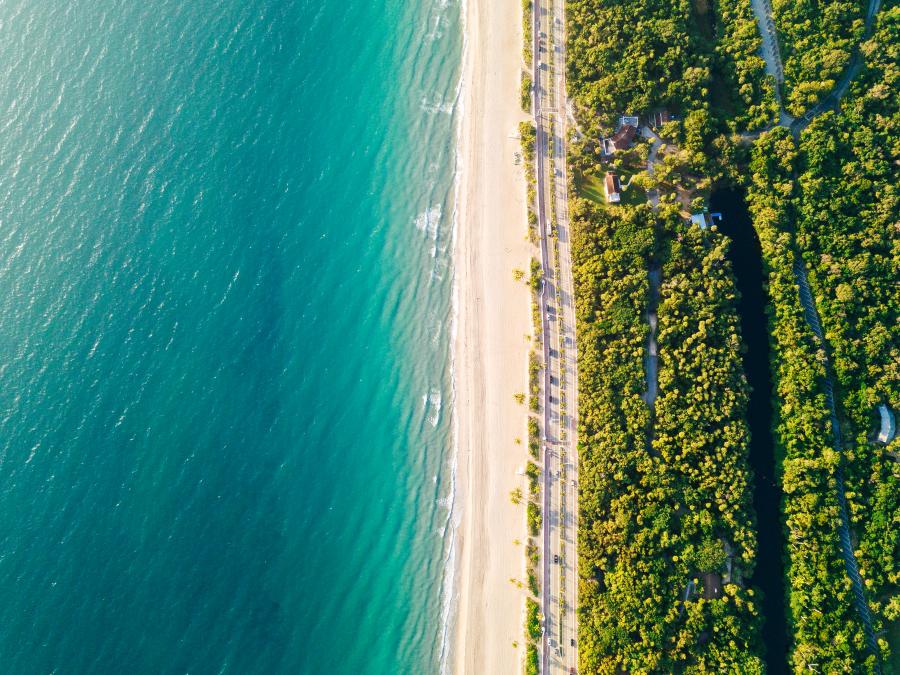 Aerial view of the beach at Hugh Taylor Birch State Park in Fort Lauderdale