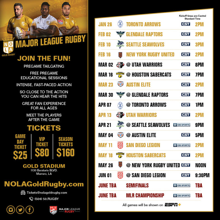 NOLA Gold Rugby 2019 Schedule