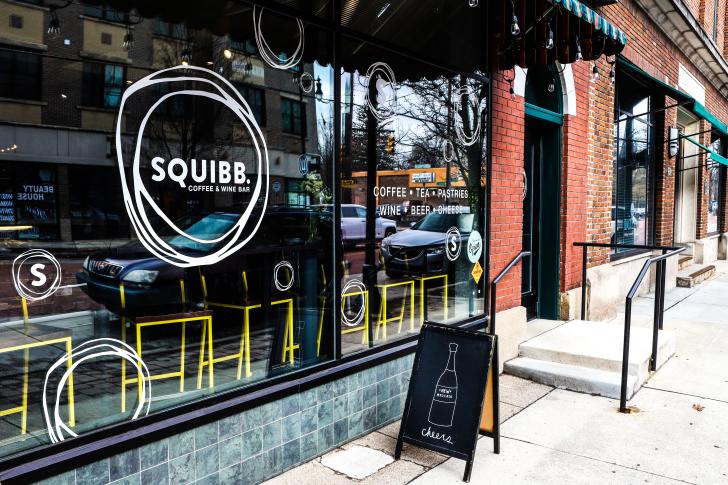 Exterior of Squibb Coffee and Wine Bar in Grand Rapids
