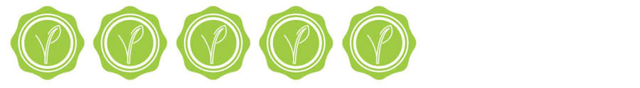 cinco sellos verdes con una planta en el centro