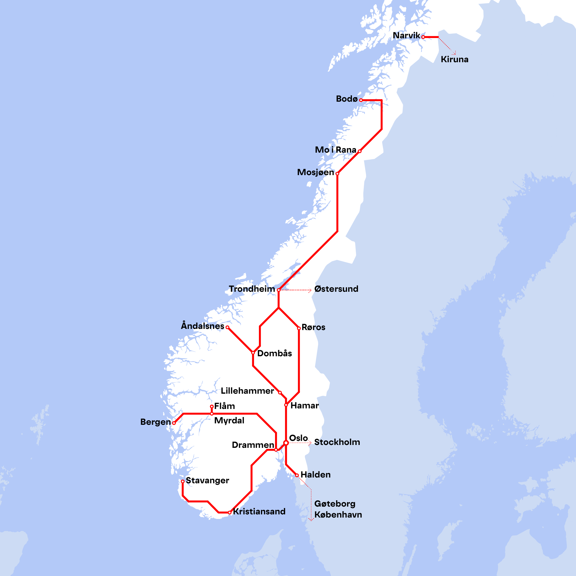 Getting around by train | Railway lines in Norway