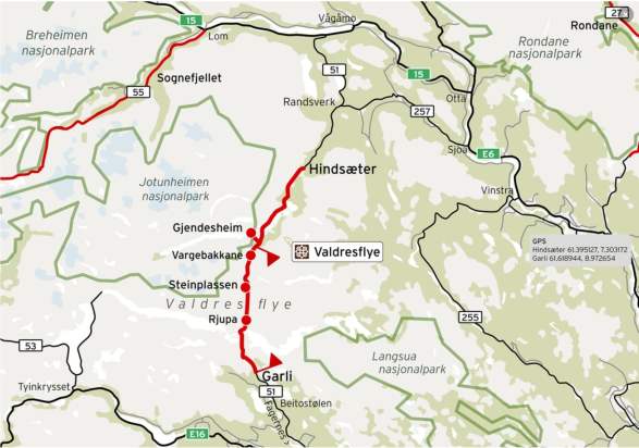 kart over valdresflya Nasjonal turistveg Valdresflye (FV 51) | Nature Attractions 