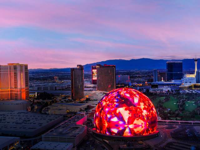 Sphere in Las Vegas at dusk