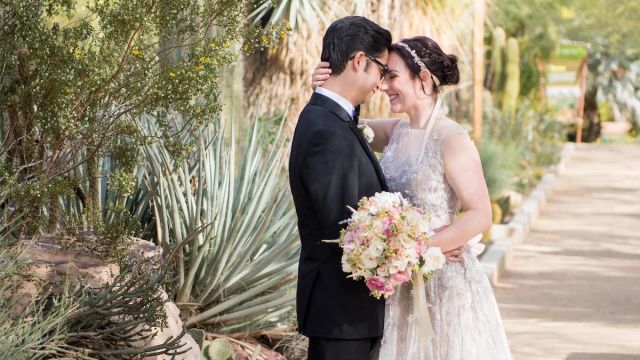 A stunning couple getting married at the Springs Reserver in Las Vegas.