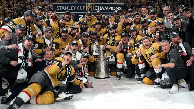 The whole Vegas Golden Knights team celebrating their big 2023 Stanley Cup Championship win!