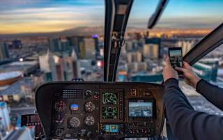 Interior view of Maverick Helicopter flying over the Las Vegas Strip