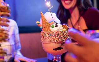 Check out the delicious table side dessert option, The Goblet Unicorn Ice Cream Sundae, at The Beast by Todd English at AREA15.
