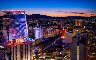 Aerial view of the Las Vegas Strip with Circa Casino Resort.