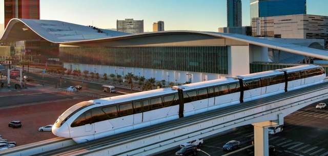 Las Vegas Monorail outside of the Las Vegas Convention Center.