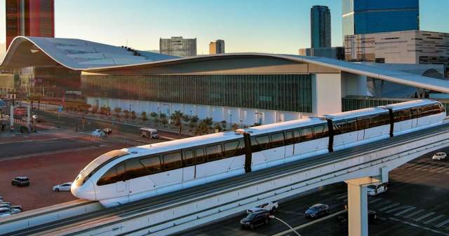 Las Vegas Monorail outside of the Las Vegas Convention Center.