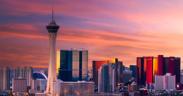 Beautiful lights of Las Vegas seen from a distance.