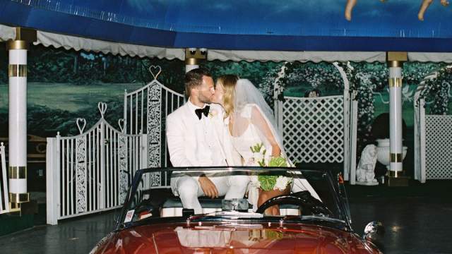 A couple getting married at A Little White Chapel in Las Vegas.