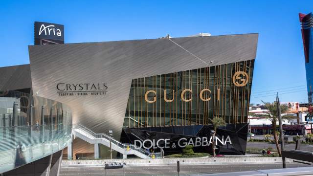 An external view of the Gucci store at The Shops at Crystals.